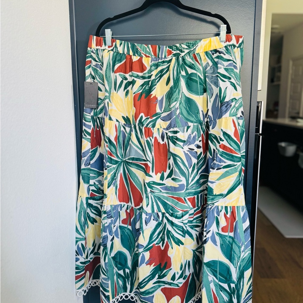 Eloquii Orange Tiered A-Line Midi Skirt Resort Wear